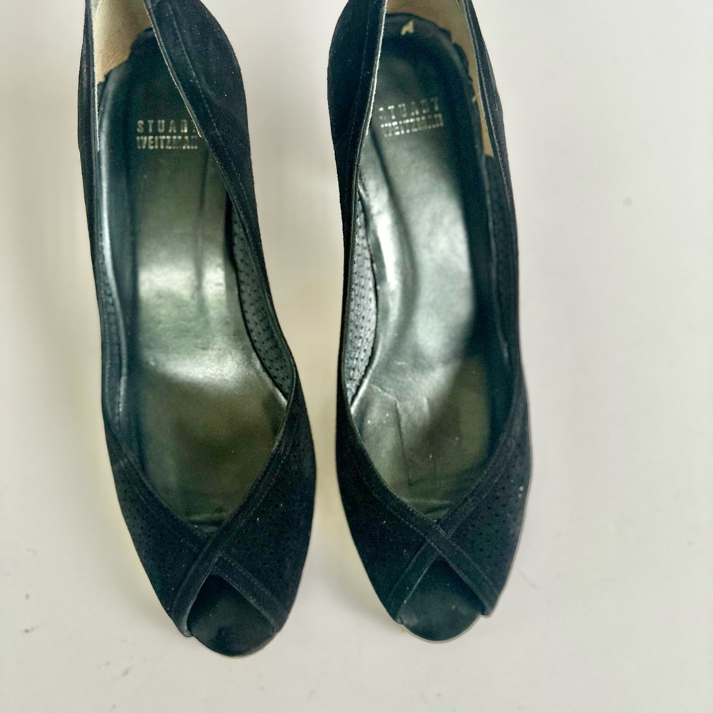 Stuart Weitzman Elegant Black Peep Toe Heels